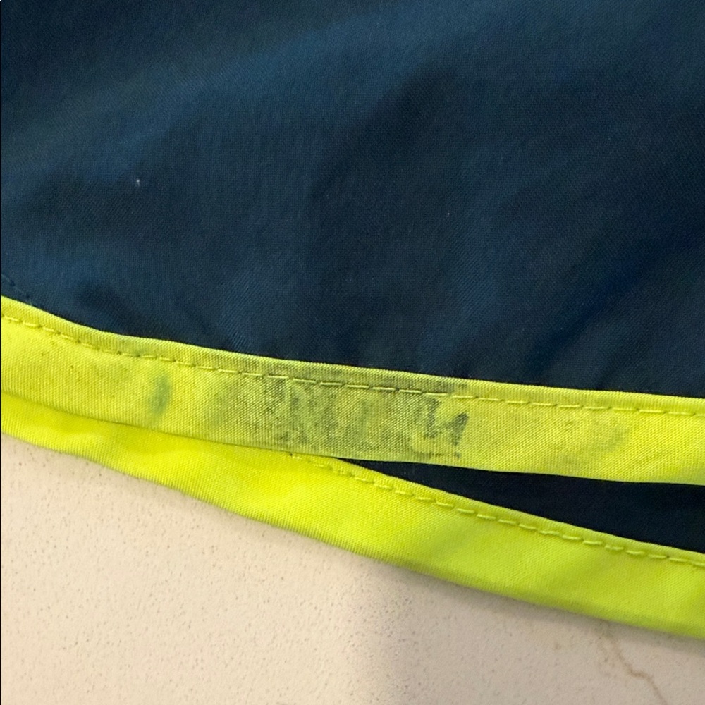 Nike Women's Dark Navy Athletic Shorts with Teal Panels and Neon Yellow Trim - Picture 3 of 5